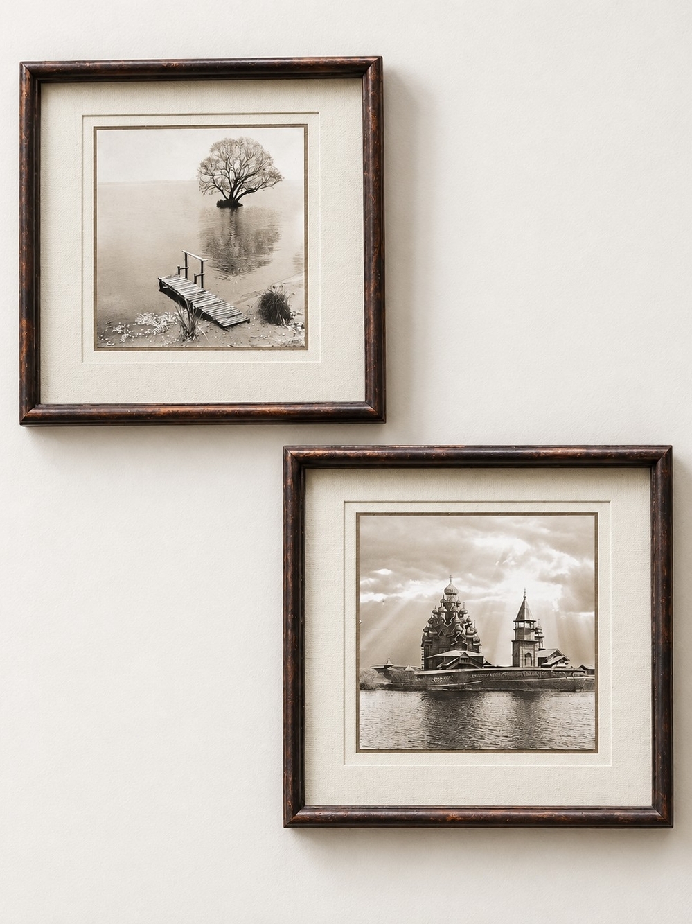 Set of 2 Framed Russian Sepia Photographs G. Kolobkov 2004 2005